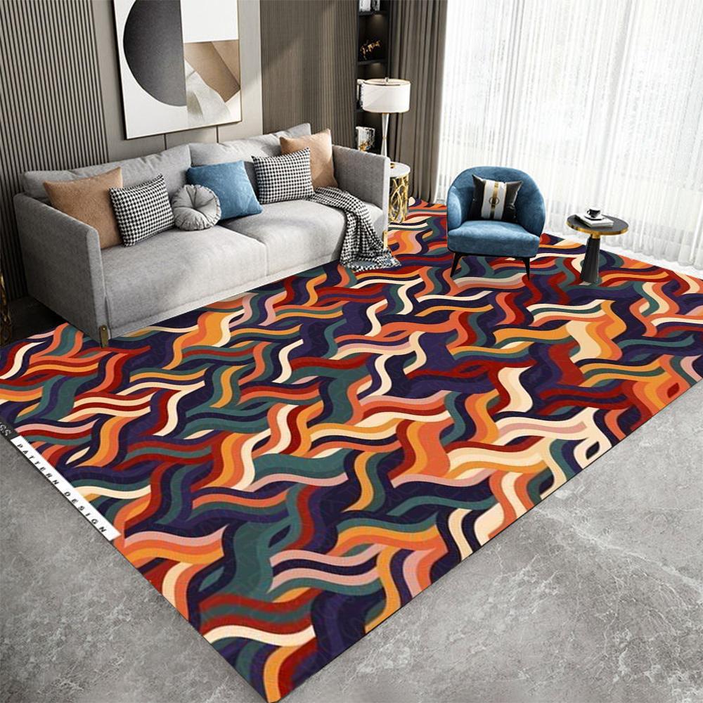 Alfombra Geométrica Retro Wave Varios Estilos Con Patrones Abstractos de Triángulos de Líneas Onduladas Coloridas Alfombra Antideslizante para Decoración de Sala de Estar