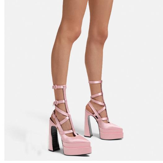 

Новая модная платформа на воде толстый каблук ненавижу заоблачный острый носок шелковый высокий каблук показ мод женские туфли 42 розовый