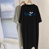 Średnia i Długa Czarna Bawełniana Sukienka z Krótkim Rękawem do Kolan dla Kobiet Letnia Najnowszy Zagraniczny Styl Wygodny Krój Spódnica T-shirt z Rozcięciami