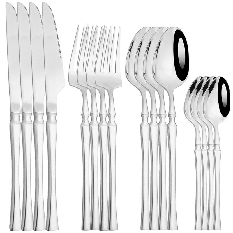 16Pcs Cutlery Set Stainless Steel Golden Dinnerware Western Silverware Set Mirror Flatware Western Dinning Kitchen Tableware