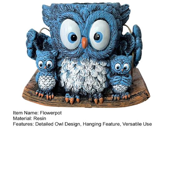 Květináč Modrá sova Pryskyřice Keramika Závěsný květináč s detailní texturou Odolný vůči povětrnostním vlivům Vnitřní Venkovní Dekorativní držák na rostliny