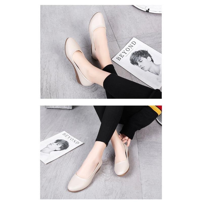 Women's Spring and Autumn New Women's Single Shoes Pointed Toe Slope Small Leather Shoes Shallow Mouth Work Mother Shoes Trend