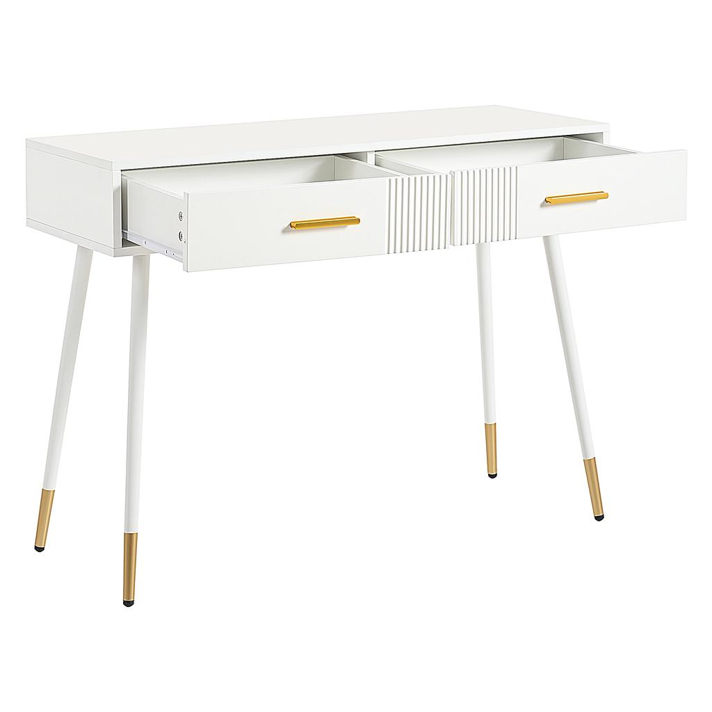 Makeup Table, Dressing Table, Desk with 2 Drawers, Metal Legs, White, Dimensions: H 76 cm × W 100 cm × D 40 cm (without mirror)