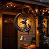 Wytrzymałe, odporne na warunki atmosferyczne Dzwonki Halloweenowa Wiedźma i Czarny Kot Księżyc Dzwonki Wietrzne Vintage na Półksiężycu Tajemnicze Akcenty do Ogrodu Wiszący Dzwonek Gotycki