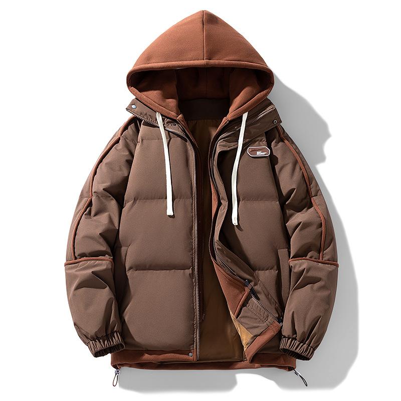 2025 Autumn and Winter Men's Casual Cotton-padded Clothes, Teenagers Contrasting Colors, Versatile Trend Jackets, Students Fashion Hooded