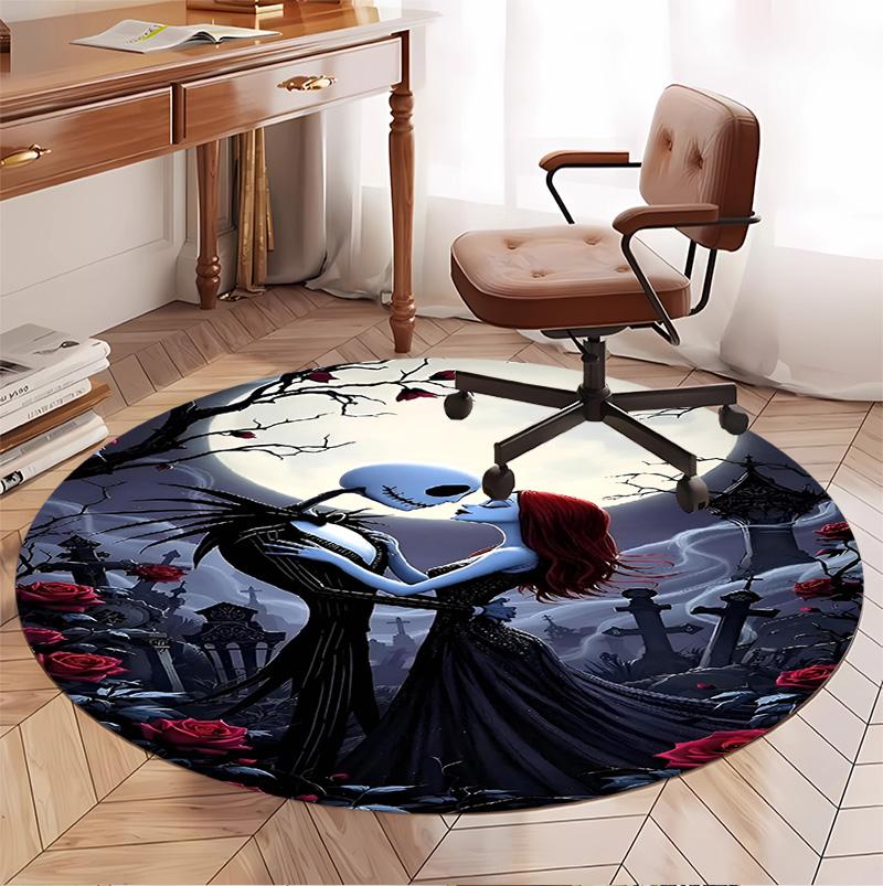 The Nightmare Before Christmas Pattern Round Rug, Indoor/Outdoor Mat, for Picnic, Gameroom, Bedroom, Office, Living Room, Home Decor Carpet, Birthday 
