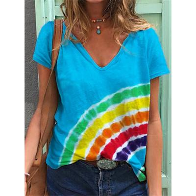 Sommer V-Ausschnitt 3D Bunt Bedrucktes Top Modische Lässige Kurzarm Damen T-Shirts