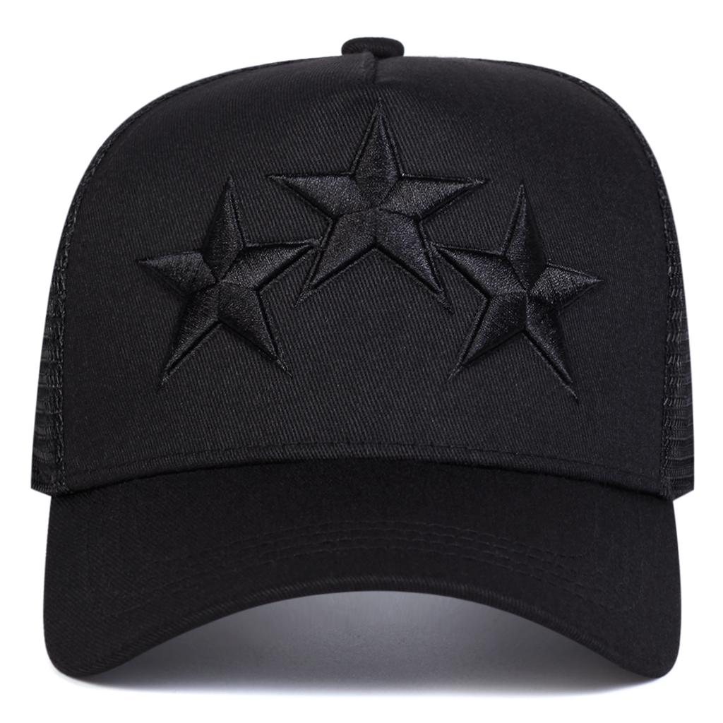Modische Mütze aus Mesh mit Sternstickerei Outdoor Baumwolle Verstellbare Baseballkappe Freizeit-Sportmützen für Paare Sommer Atmungsaktive Kappen