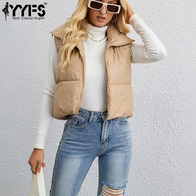 Women's Fashion Casual Fall Winter Solid Color Print Sleeveless Stand-collar Vest&waistcoat