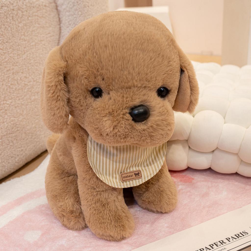 Cute Bib Dog Plush Toy Stuffed Animal Soft Pet Brown / White Puppy Pillow Baby Doll Kawaii Toys for Christmas Birthday Gift