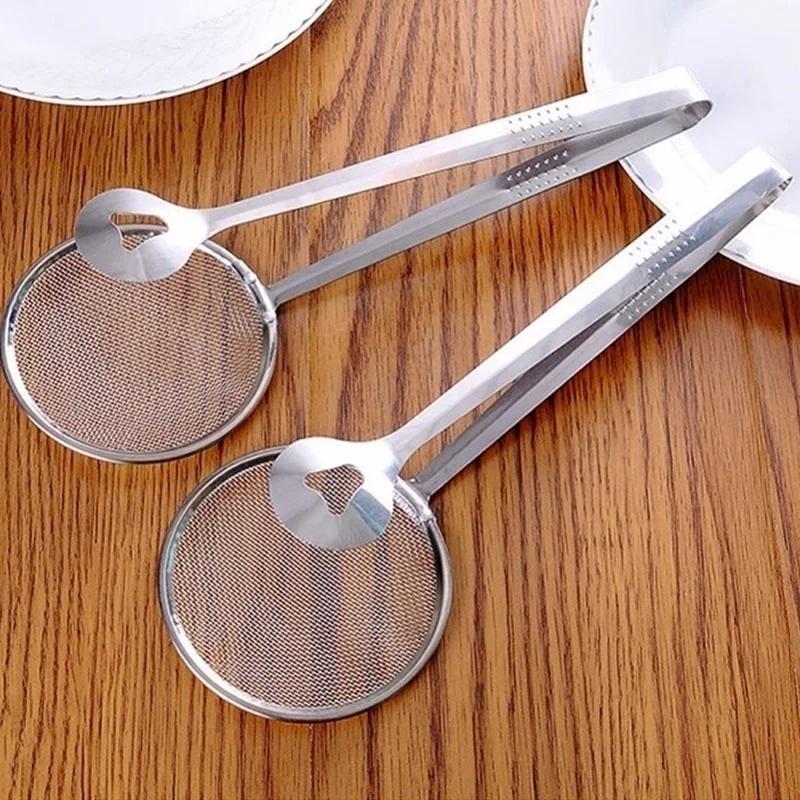 High Quality Creative Filter Spoon with Clip Multi-functional Stainless Steel Colander Oil-Frying Filter Fried Food Clip