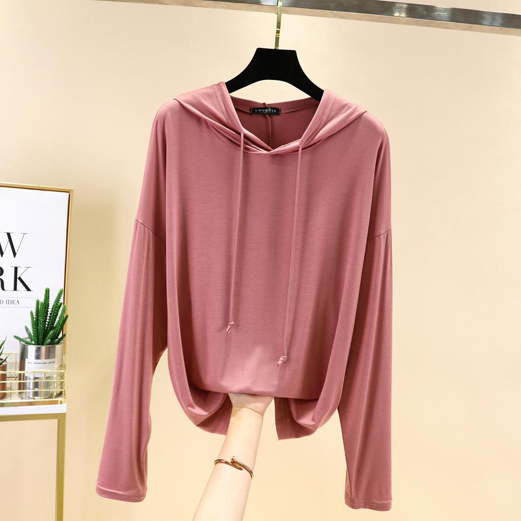 Women's Modal Hoodies Oversized Pullover Sweatshirts Long Sleeve Drawstring Sunshirt