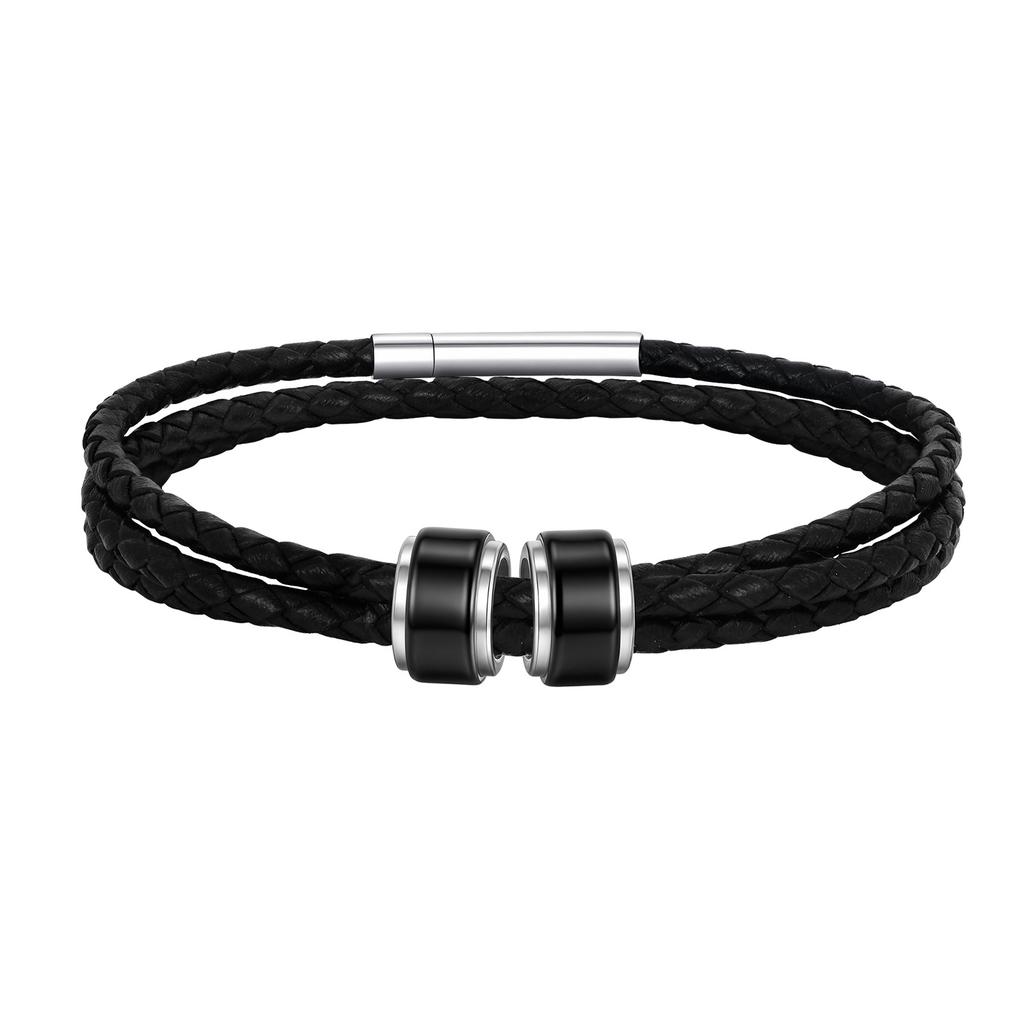 Customized Baeded Bracelets for Men Boys,3-Layers Leather Bracelet with Stainless Steel Tube,Jeweley Gift for Dad Husband