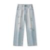 New Spring and Summer Light Blue Ripped Jeans for Men's High Street Niche Wide-leg Trousers