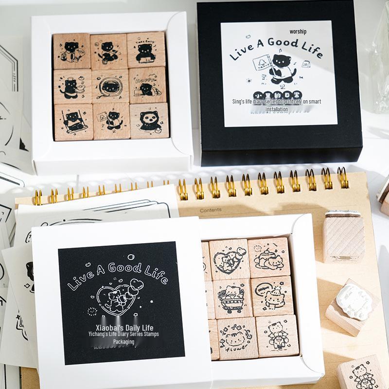 Cat Life Diary Wooden Stamp Set: Cute Cat Designs for DIY Journals and Art Projects
