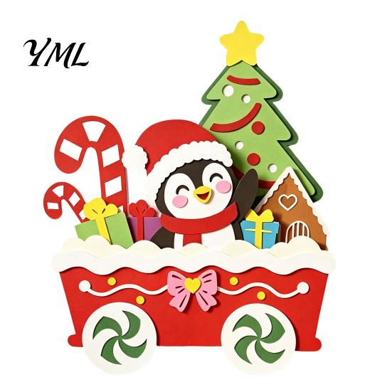 Christmas Party Supplies Wooden Cart Tabletop Decorations, Xmas Figurine Ornament with Snowman Winter Theme Decorations Elk Penguin, Festive