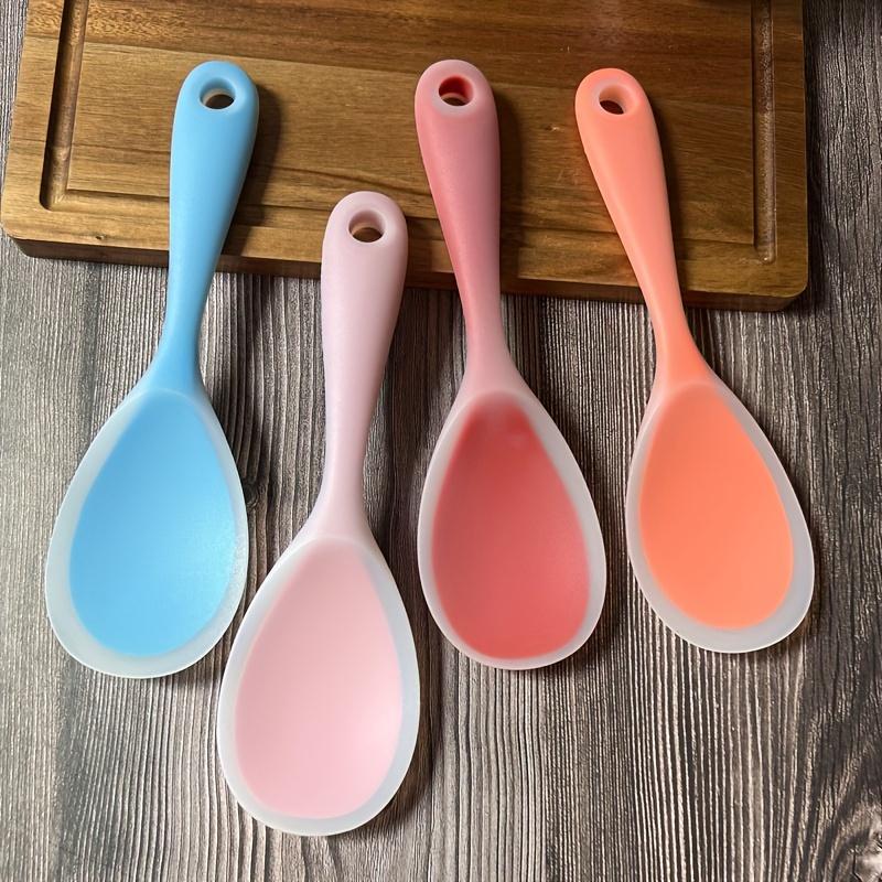 2pcs Silicone Rice Spoon New Half Transparent Thickened Non Stick High Temperature Resistant Easy Clean Kitchen Spatula Scoop Suitable for Rice