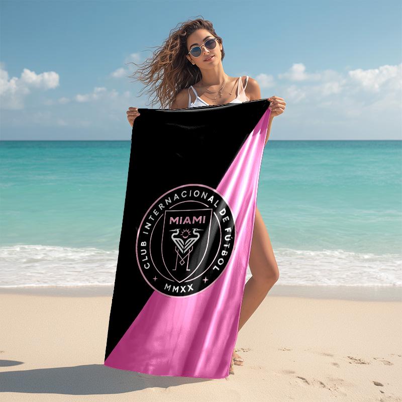 proof beach towel with Inter Miami CF pattern - soft,absorbent,quick-drying,machine washable - perfect for swimming,camping,bathing