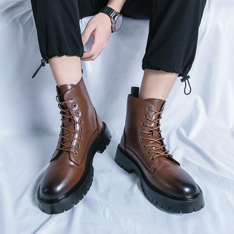 

Autumn and winter new high-top martin boots men s shoes British style cargo black boots casual trend biker leather boots 38