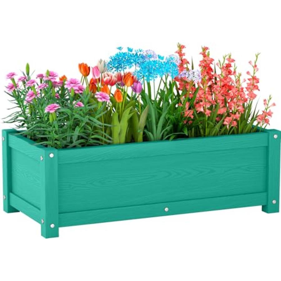 

HDPE Raised Planter Box Outdoor Rot-Resistant and Non-Cracking Rectangle Planter 29.5 14.4 9.8 in Aruba Blue with Drainage Hole United States