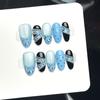 10Pcs Reusable Shiny Cat's Eye Handmade Full Fake Nail Short Almond Blue Leopard Print French Press On False Nails Round Head