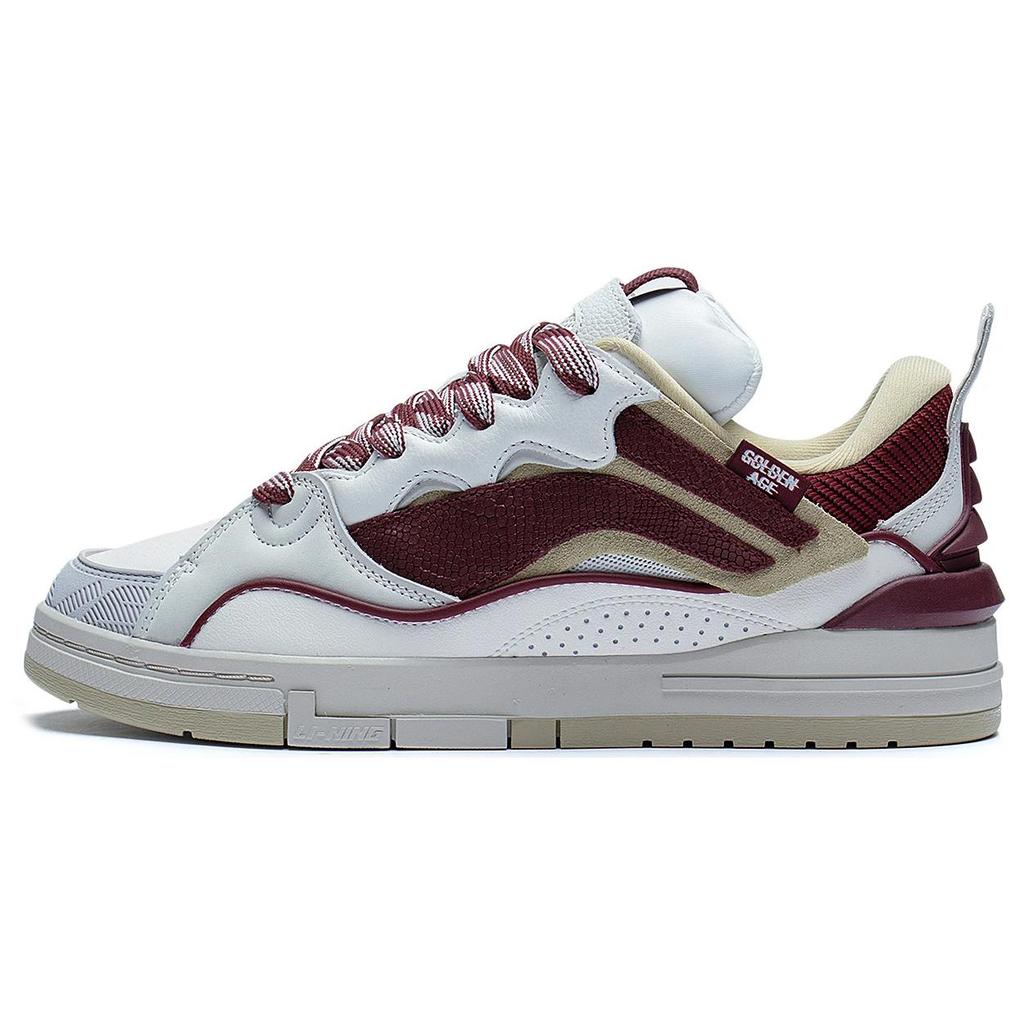 New LiNing Wave Golden Anti Slip Wear Resistant Low Top Skateboard Shoes Men's White Red AECS073-6