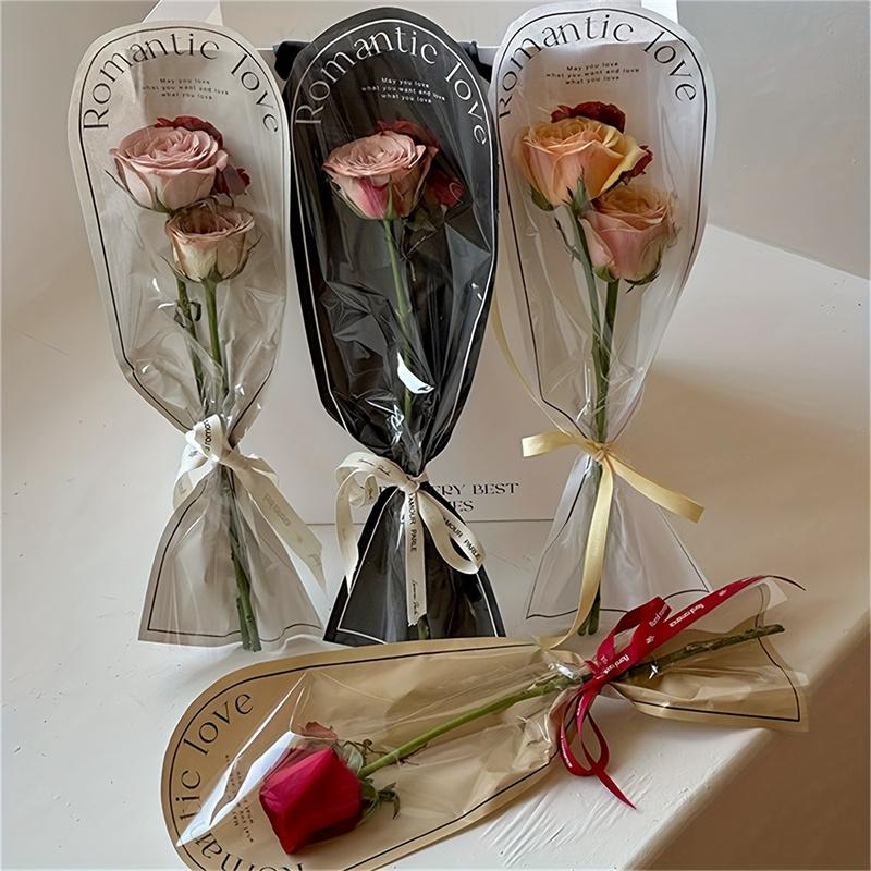20pcs Transparent OPP Three-dimensional Rose Wrapping Bag Single Flower Packaging Bag Perrfect For Valentine's Day Gift Packaging
