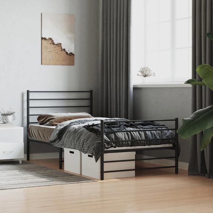 VidaXL Cadre de lit métal avec tête de lit-pied de lit noir 90x200 cm 352330