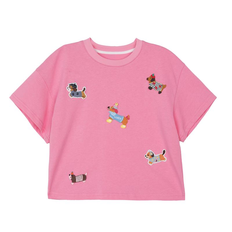 LUSON Girls Summer Loose Fit Short Sleeve T-shirt 110 розовый