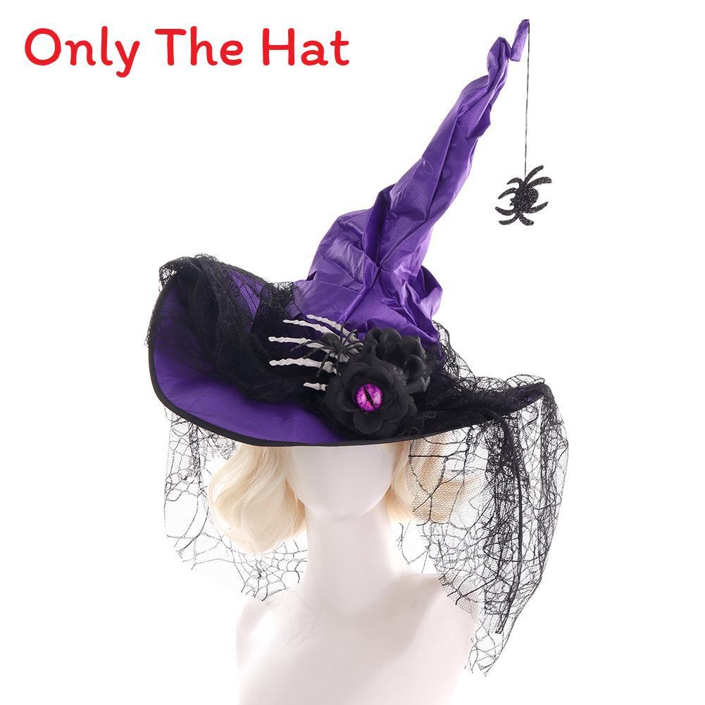 Halloween Witch Hat With Spider Embellishments For Party Cosplay And Dark Magic Decor