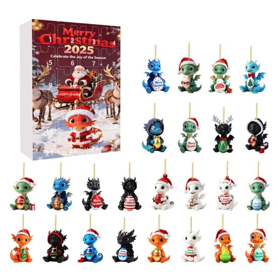 2025 Christmas Dragon Advent Calendar 24-Day Countdown Box with Baby Dragon Ornaments Multifunctional Decoration for Festive Tree Decor