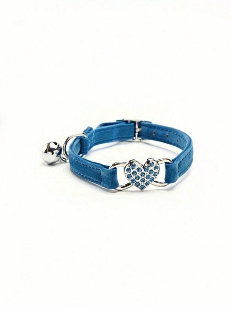 1pc Pet Collar With Rhinestone Heart & Bell Decoration, Cat Collar