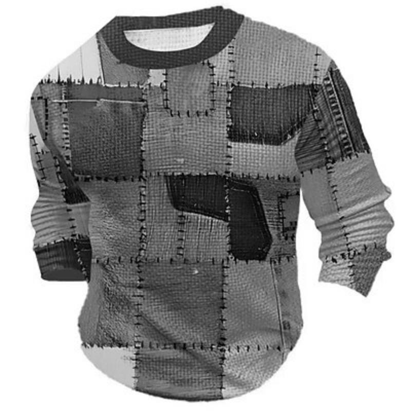 

Графический цветной пэчворк дизайнерская ретро винтажная повседневная мужская футболка с 3D-принтом футболка вафельная спортивная футболка для отдыха на природе футболка для выхода XXL