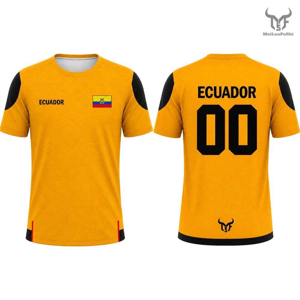 Neues Ecuador Flaggen Print T-Shirt Herren und Damen Mode Rundhals Sport Trikot Locker Sommer Schnelltrocknend Fußball Trainings T-Shirt