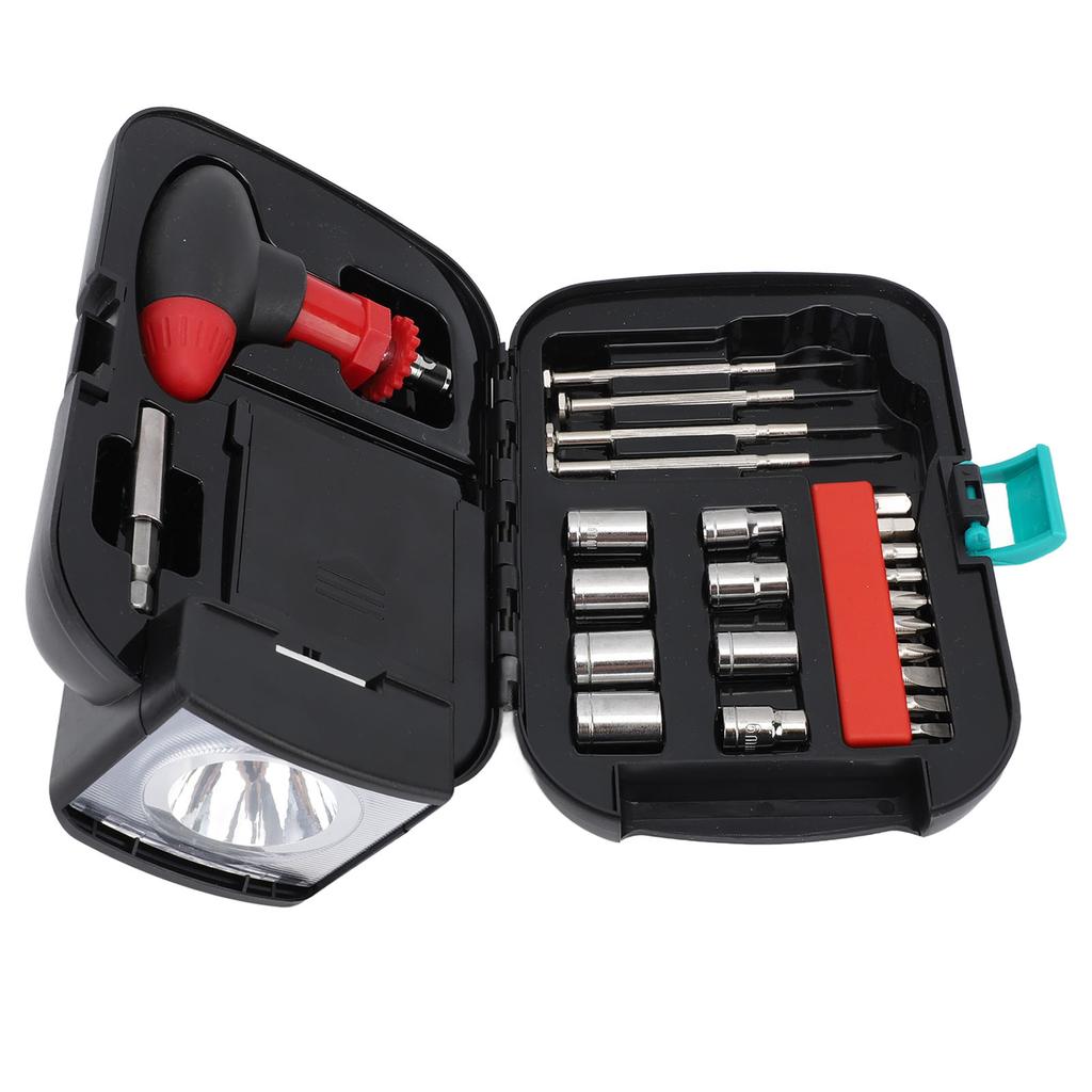 LED Flashlight Household Tool Kit Includes Miniature Screwdriver Set Ratchet Handle Sleeve Watch