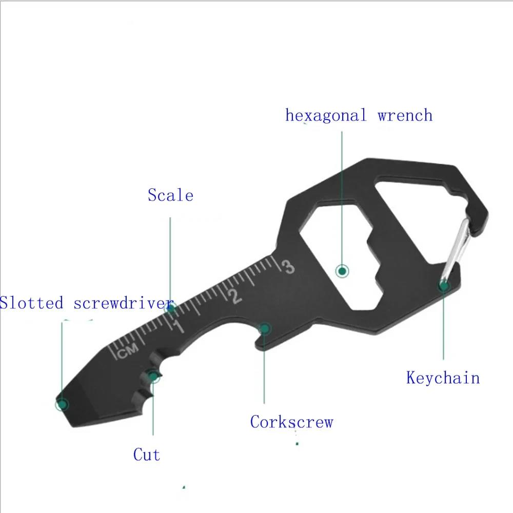 Multi-use Keychain Portable Stainless Steel Pocket EDC Multi Tool Bottle Opener Wrench Screwdriver Measuring Ruler for Outdoor 4