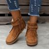 Women's Solid Color Stylish Boots, Side Zipper Buckle Straps & Tassel Decor Boots, Winter Plush Round Toe Ankle Shoes