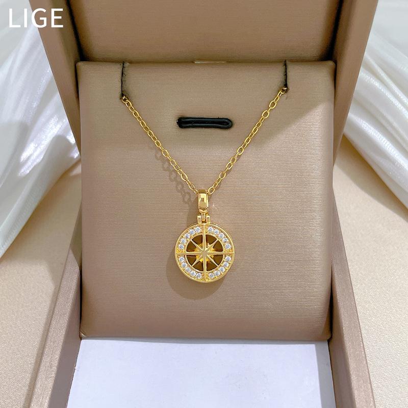 Round Star Light Flower Light Luxury Temperament Gorgeous Full Diamond Necklace Female Versatile Collarbone Chain Titanium Steel Chain