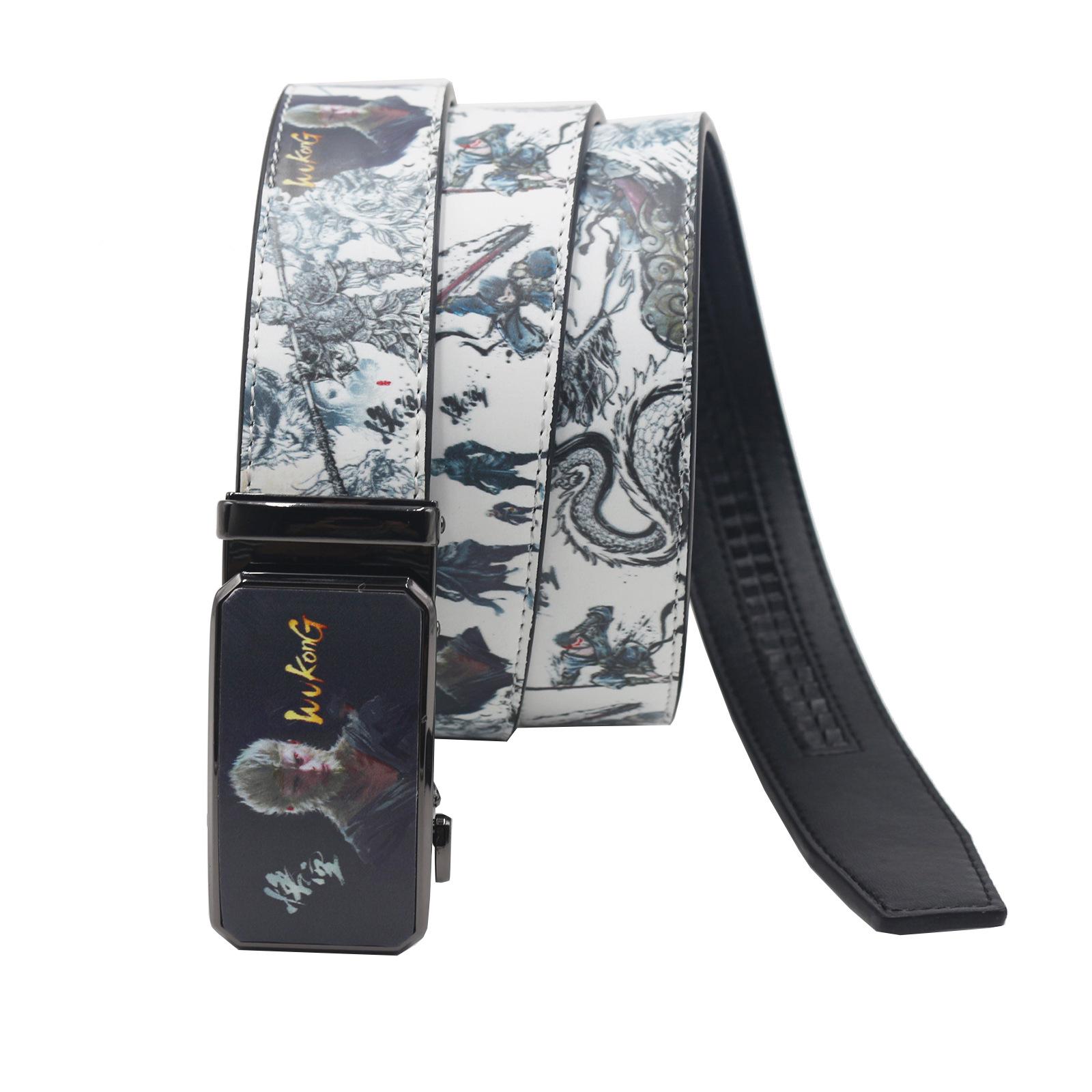 Sun Wukong Cross-Border Graffiti Leather Belt with Automatic Buckle 105 cm