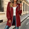 Chaqueta Larga con Capucha y Doble Cremallera para Mujer con Mangas Largas y Bolsillos