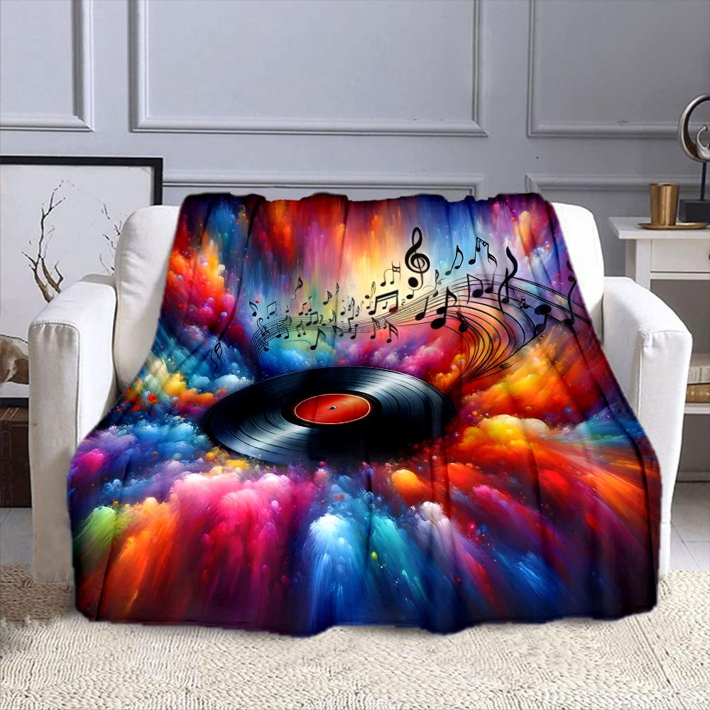 Colorful Music Vibes with Vinyl Record Patterned Flannel Blanket Perfect for the Bedroom Living Room, Sofa, or a Little Nap