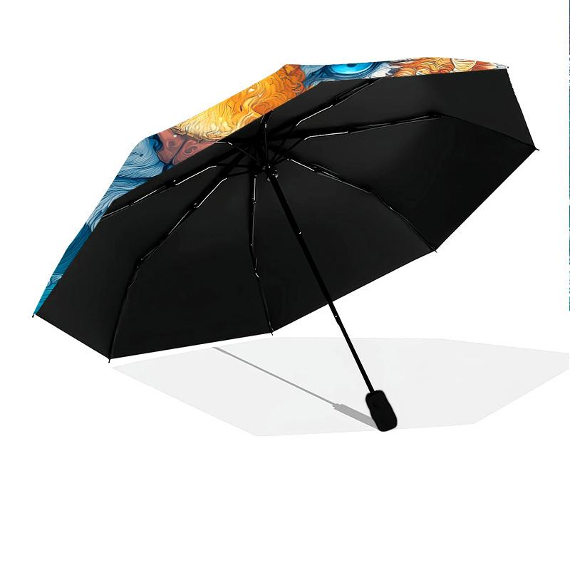 Tiger Head  Pattern, Automatic Folding Umbrella, Portable and Foldable Design, 8 Ribs, a Christmas or Birthday Gift.