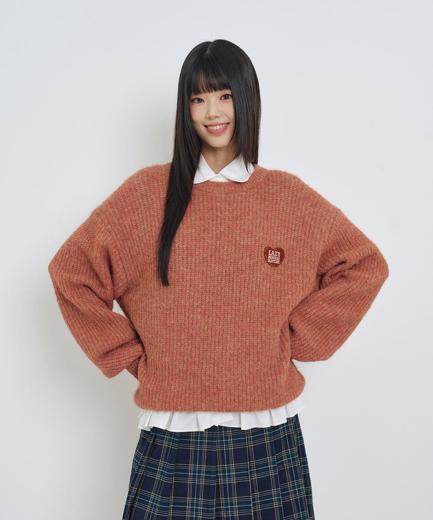 LMR Hairy Heart Embroidered Pullover Knit Red