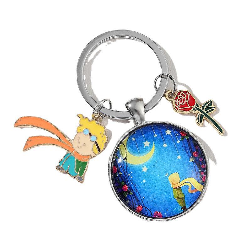 Starry Sky Little Prince Fox Keychain - Metal Rose Pendant Handbag Charm