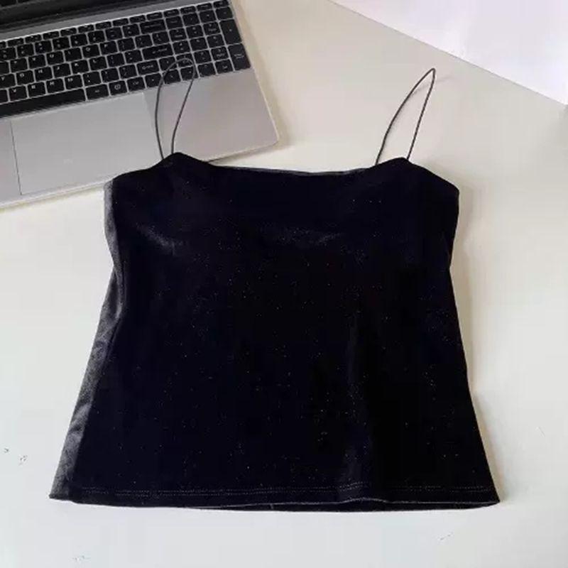 Sametové tílko vesta Vysoce kvalitní spodní prádlo Není třeba nosit prsní vložku Bandeau Lodičkový výstřih Bez rukávů Top na špagetová ramínka Sametový Sexy