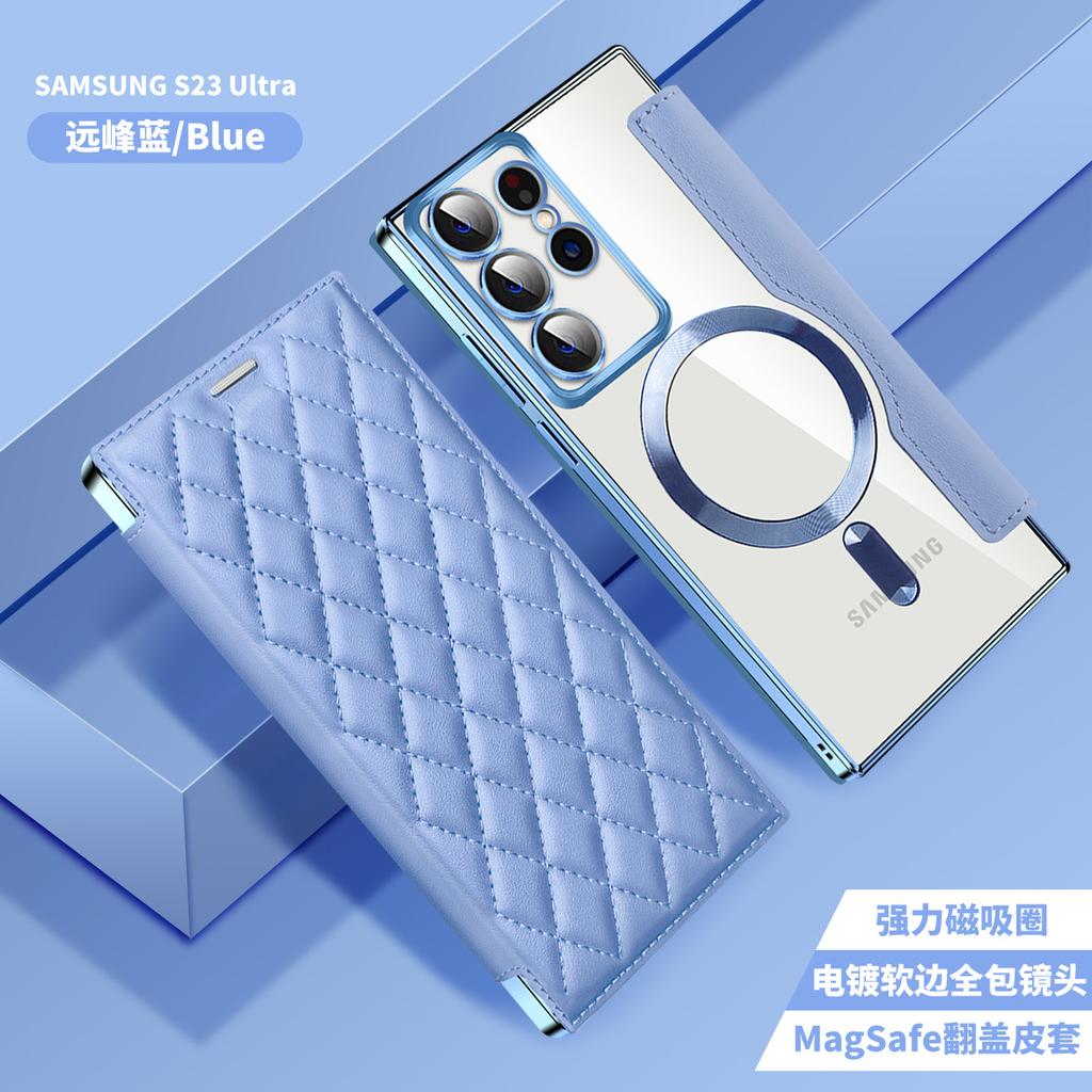 Dotyczy Samsunga S25Ultra rombowy jagnięcy futerał na telefon komórkowy s24 galwanizowany z magnetycznym mocowaniem S23 mały pachnący wiatr składany skórzany futerał