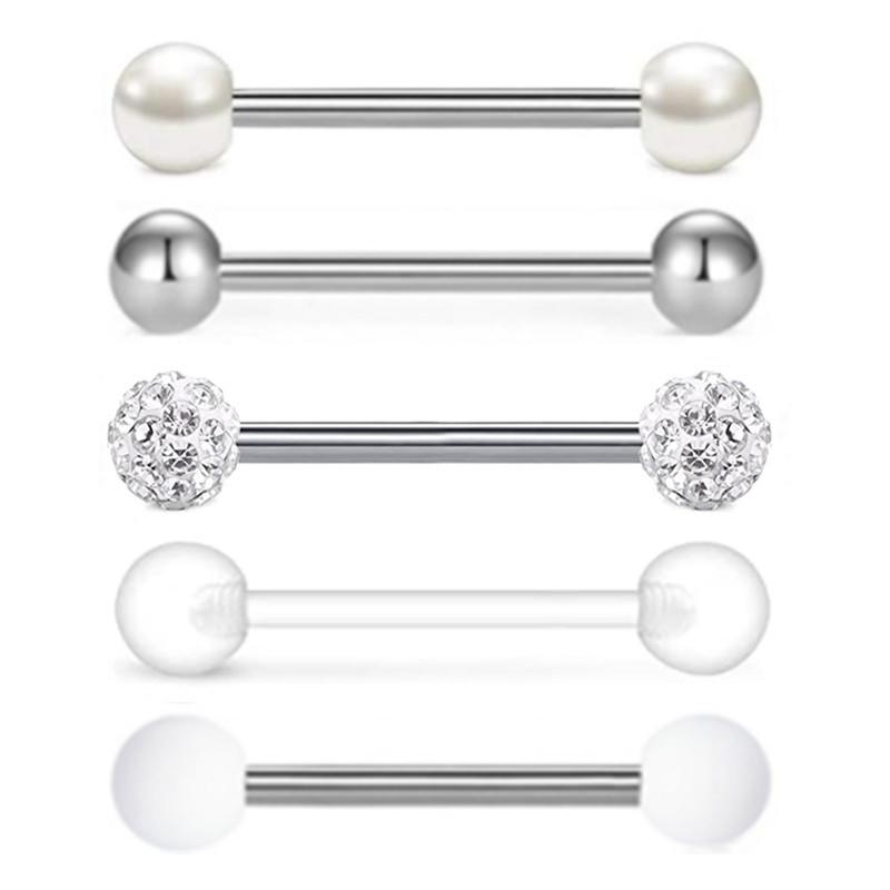 5PCS Acrylic Tongue Piercing Barbell Set Stainless Steel Glitter Tongue Rings Lot 14G Nipple Piercing Bar Bulk Piercing Langue