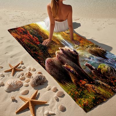 Herbstliche Bärenfamilie Szene Strandtuch, Superweiche Mikrofaser, Geschenk für Sie/Ihn, Geburtstag, für Pool, Strand, Reisen, Heimdeko Fan-Geschenke