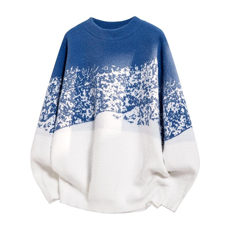 Men's Letter Round Neck Bottoming Sweater Contrast Color Long-sleeved Pullover Fashionable Casual Top