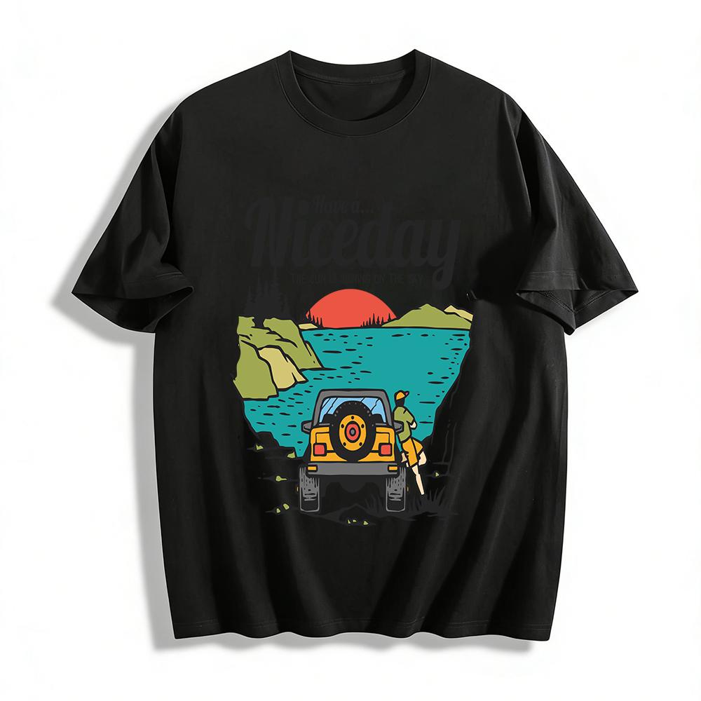 Lake Off-Road Print Tee Enjoy Sunny Outdoor Nature Vibes Pure cotton T-shirt XXS